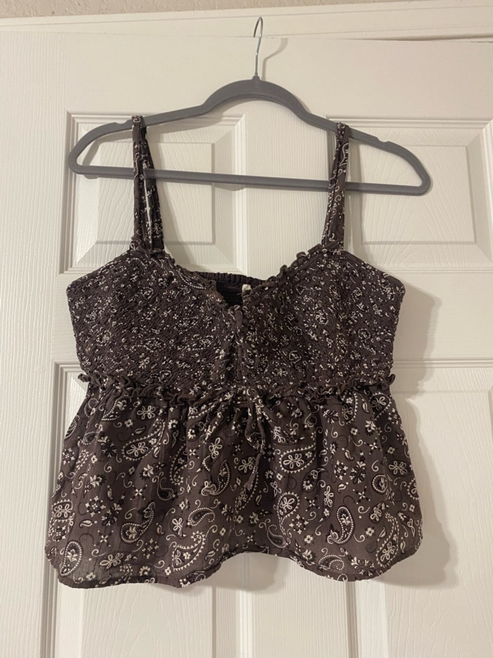 American Eagle Brown Paisley Cropped Babydoll Cami Tank Cowgirl 🤠 Size M